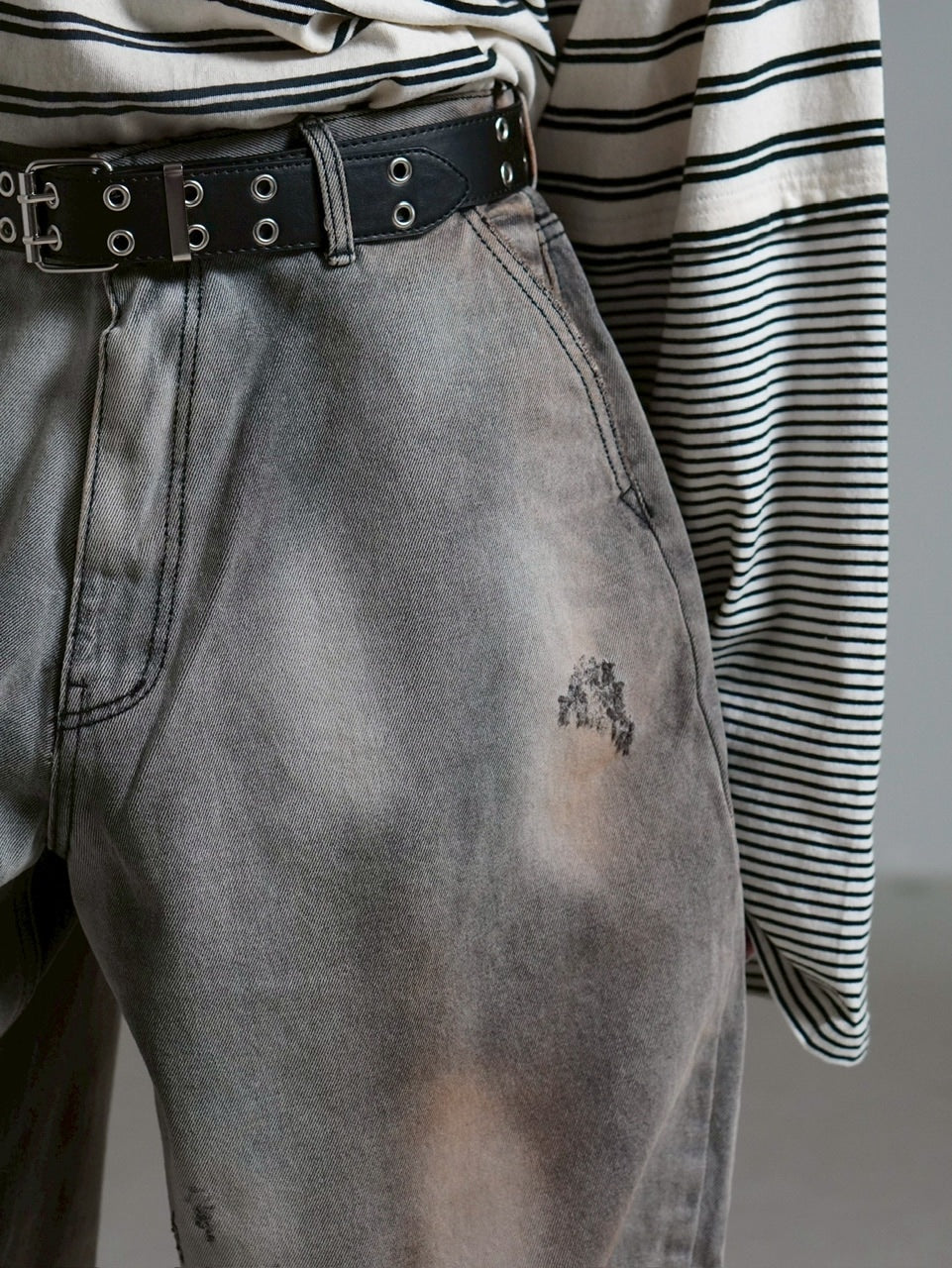 【Chikashitsu +】point wash balloon denim pants (2color) / 【チカシツプラス】ポイントウォッシングバルーンデニムパンツ