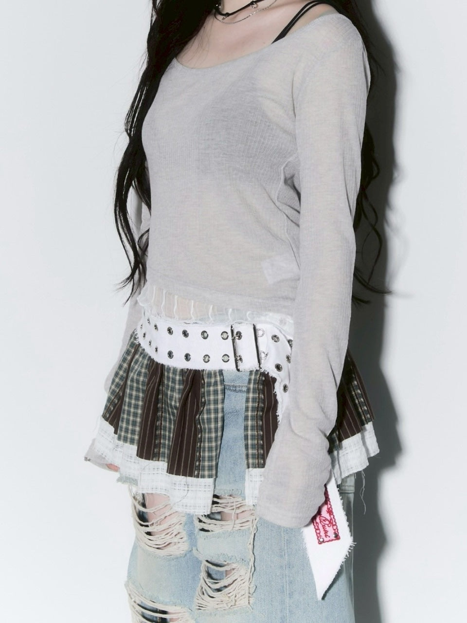 【CHERRYQUIRI】sheer layered unbal sleeve / 【チェリーキュリー】シアーレイヤードアンバランス長袖トップス