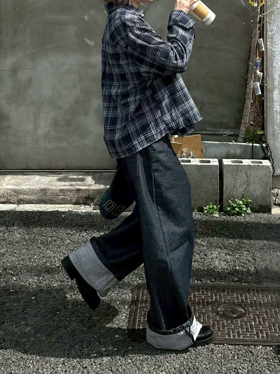 受注制【Chikashitsu +】cropped linen check shirt (3color