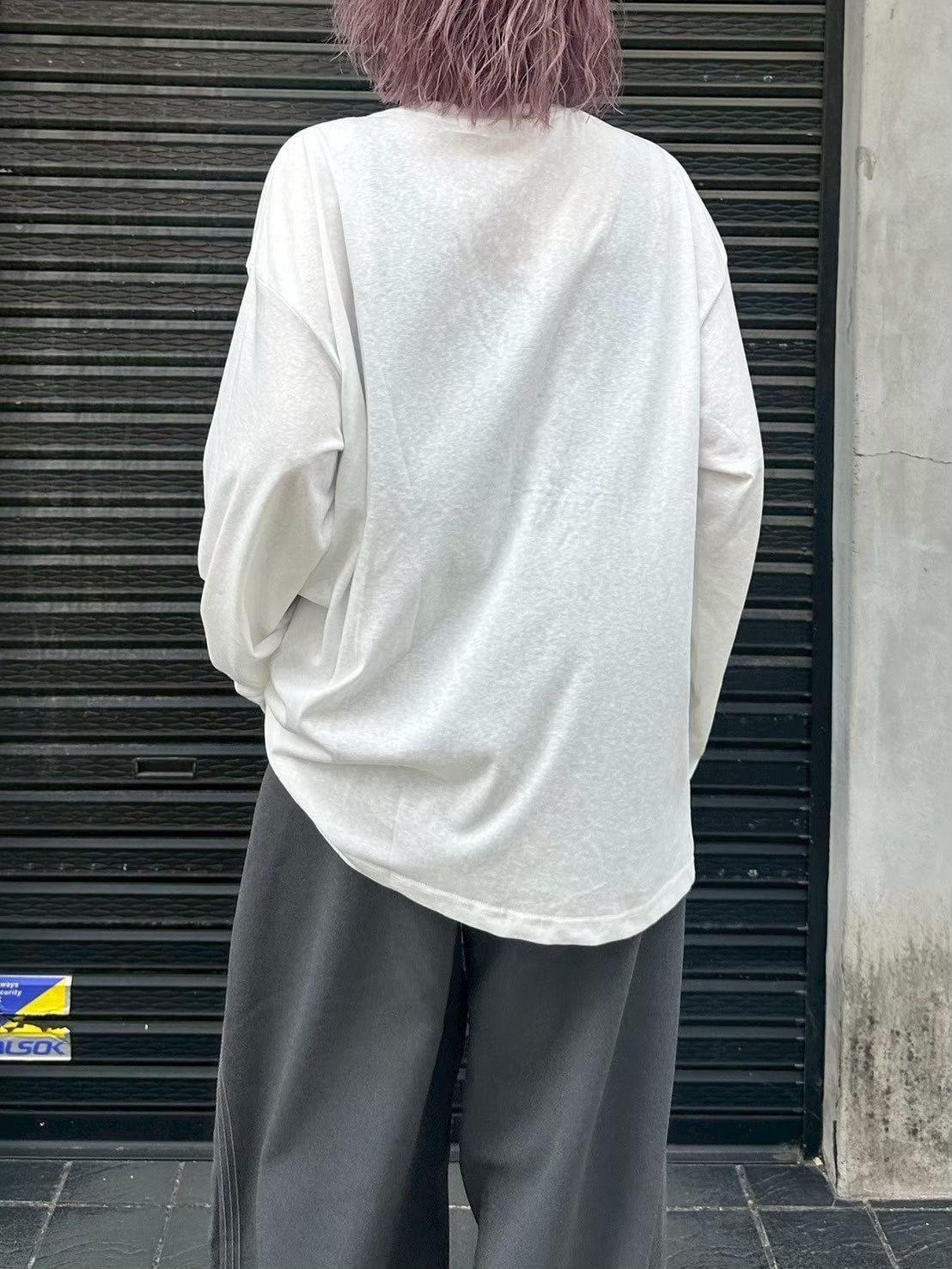 【Chikashitsu +】croque lettering long sleeve / 【チカシツプラス】モックネックレタリング長袖Tシャツ(2color)