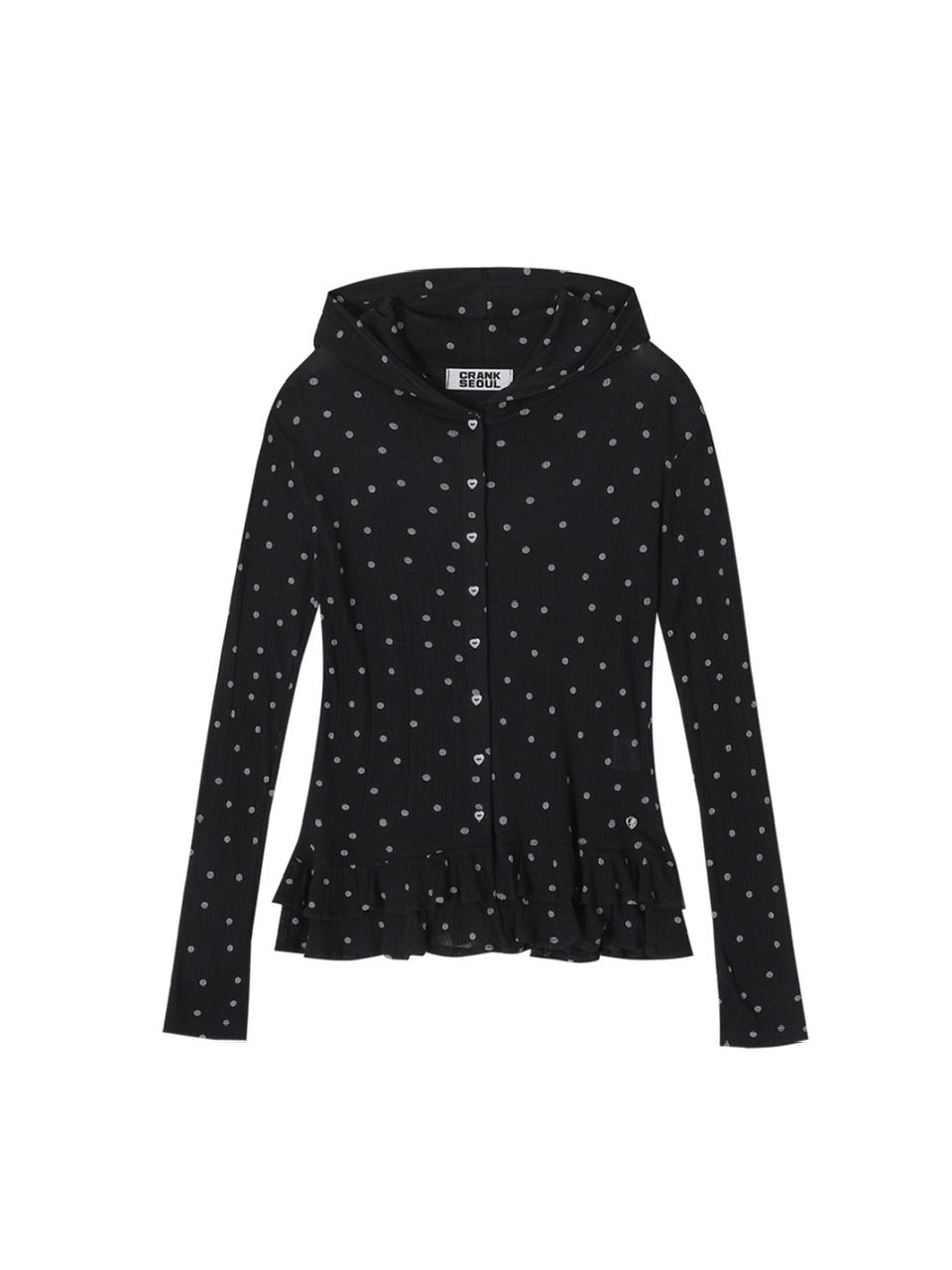 【CRANK】DOT FRILL SHEER HOOD CARDIGAN