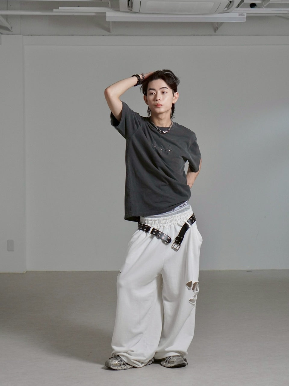 【Chikashitsu +】full length damage sweat pants / 【チカシツプラス】フルレングスダメージスウェットパンツ (3color)