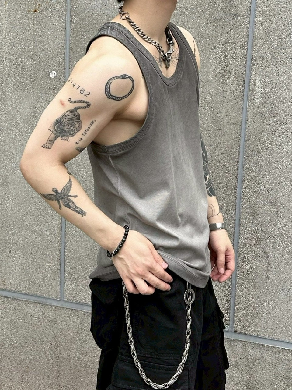 受注制【Chikashitsu +】dirty wash sleeveless / 【チカシツプラス】ダーティウォッシュタンクトップ (2color)