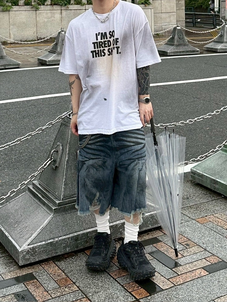 受注制【Chikashitsu +】dirty wash logo half sleeve t-shirt / 【チカシツプラス】ダーティウォッシュロゴ半袖Tシャツ (2color)