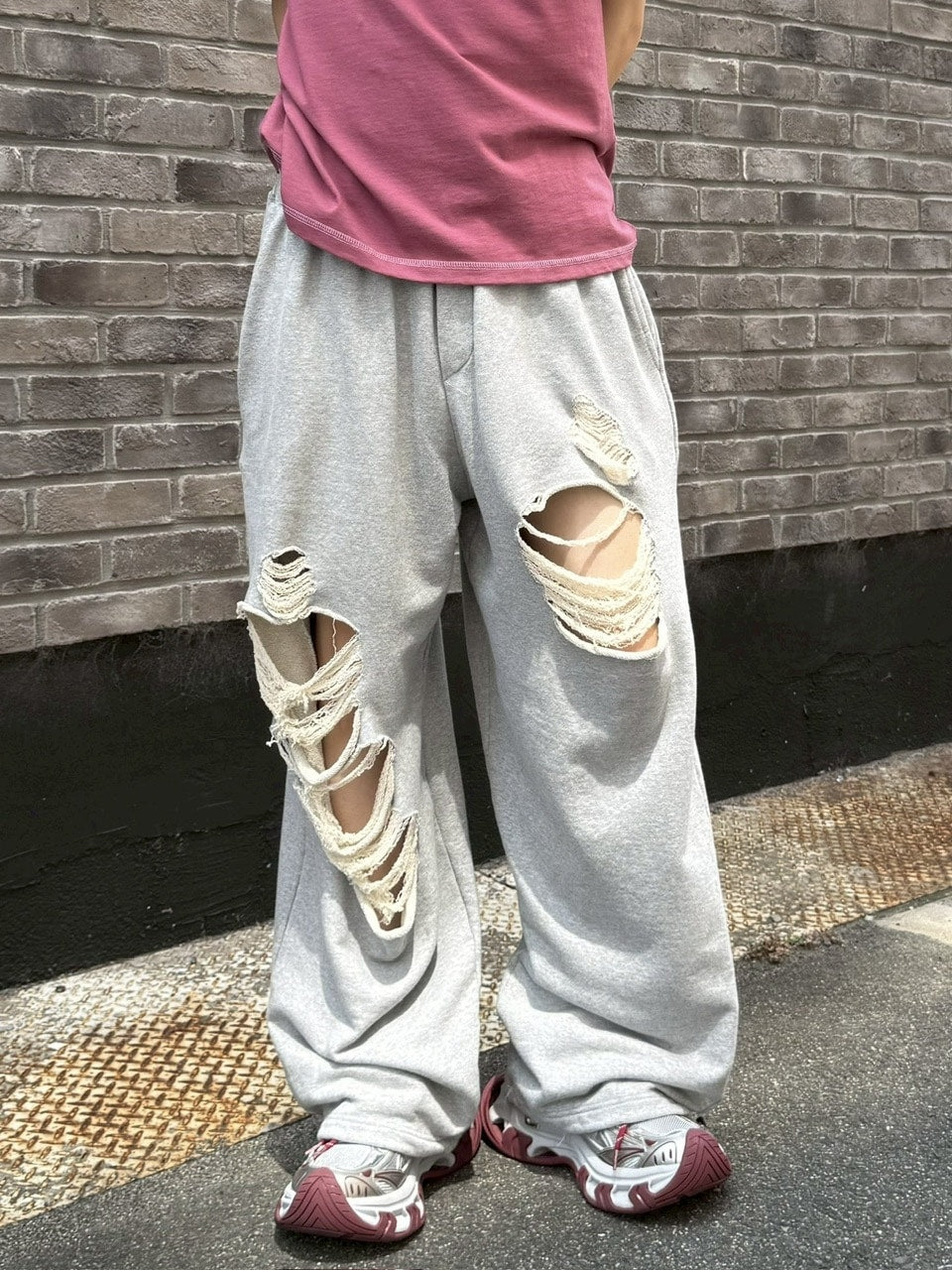 受注制【Chikashitsu +】full length crash sweat pants / 【チカシツプラス】フルレングスクラッシュスウェットパンツ (2color)