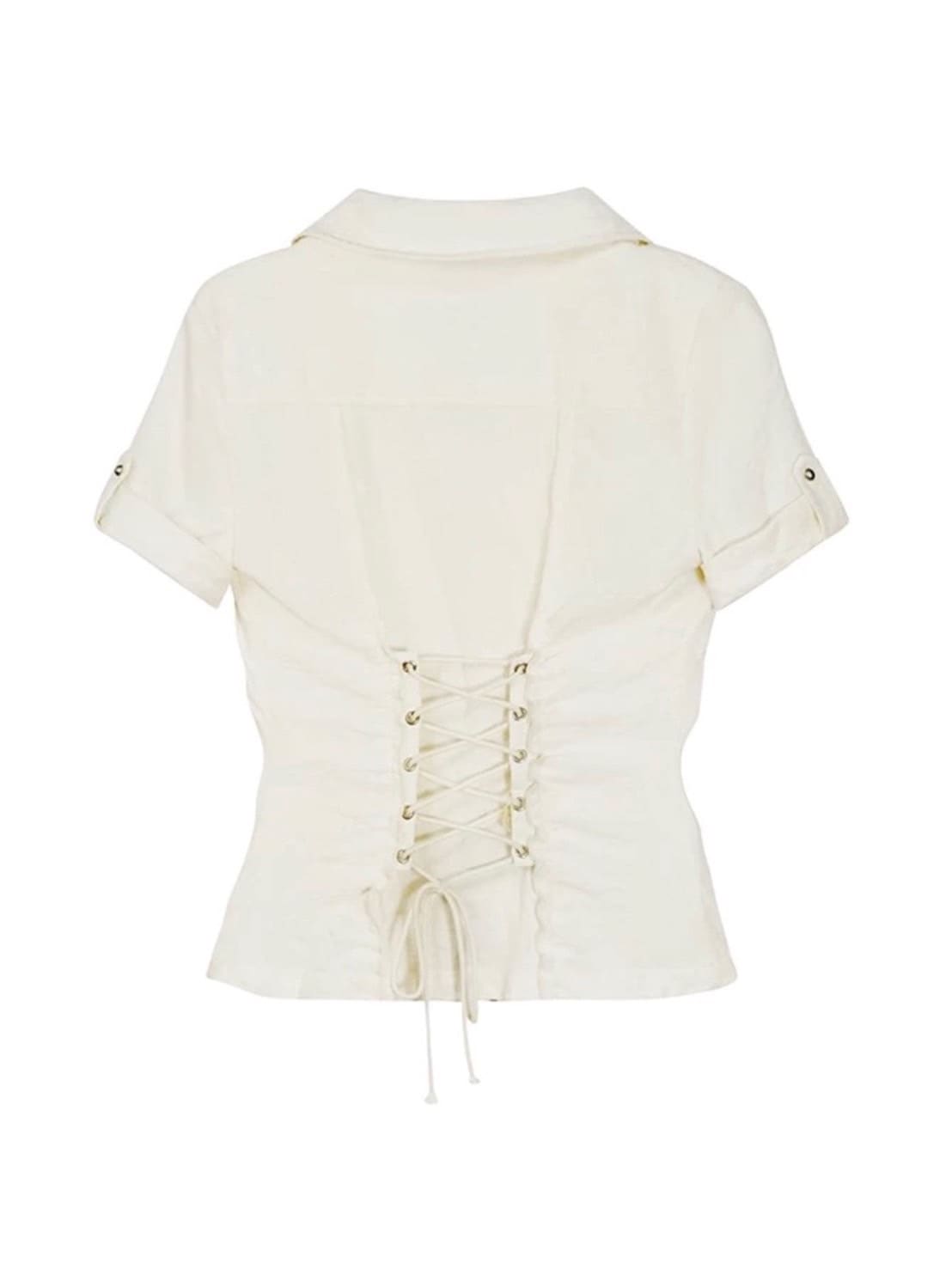 【Cest Nous】Lace Trim Rivet Blouse / 【セヌー】レースフリルリベットブラウス