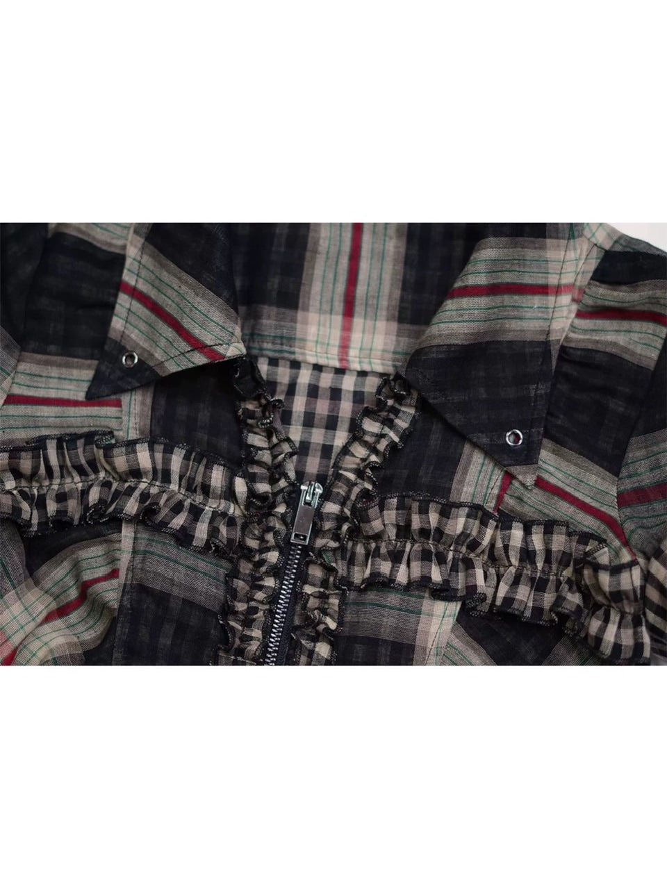 【Cest Nous】Lace Trim Plaid Shirt / 【セヌー】レースフリルチェックブラウス