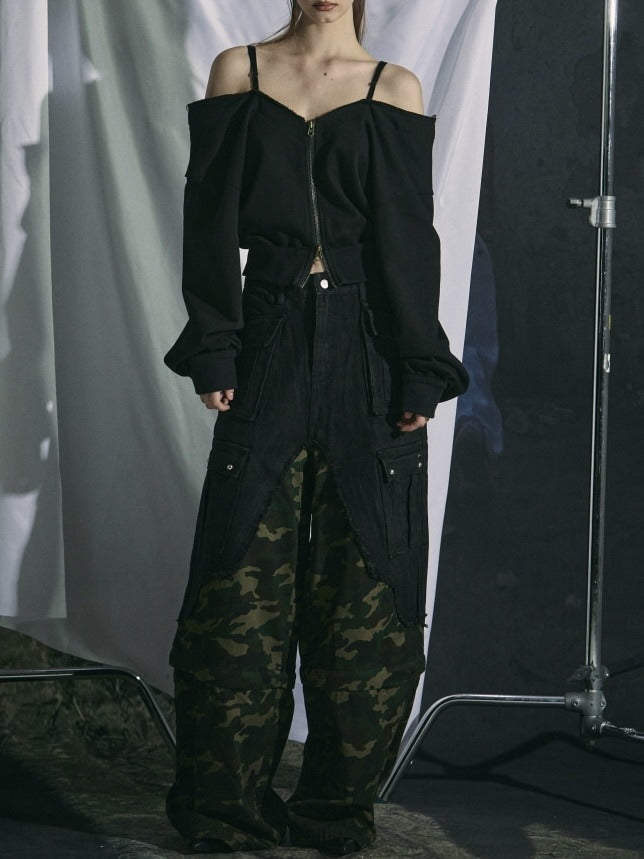 【GATELESS】OFF-SHOULDER ZIP SWEAT / 【ゲートレス】オフショルダージップスウェット