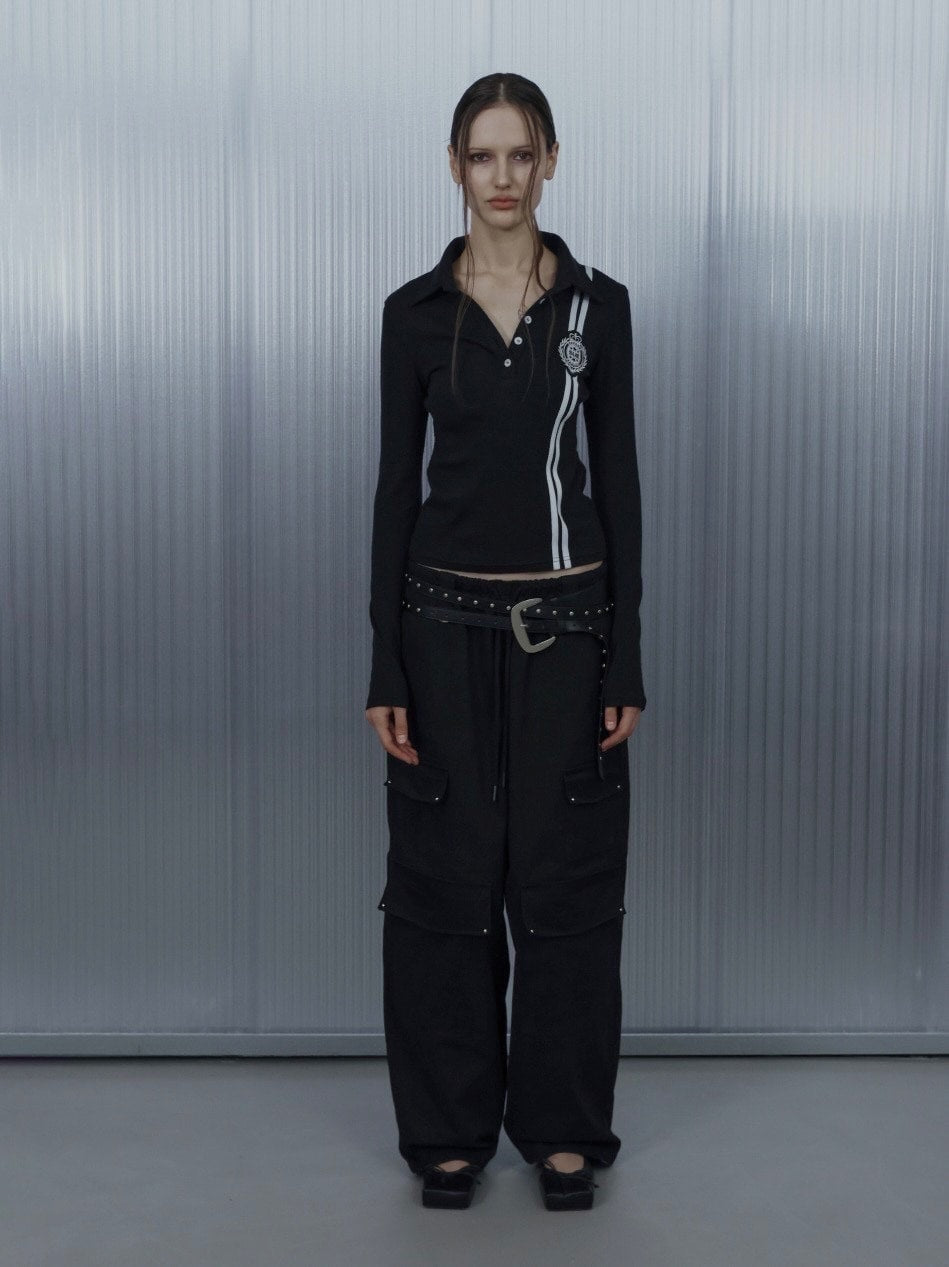 【SETUP‐EXE】WAFFEN LINE COLLAR TEE / 【セットアップエグゼ】ワッフェンラインカラー長袖シャツ