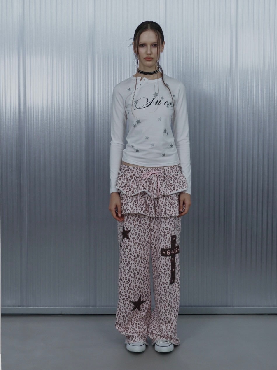 【SETUP‐EXE】FRILL LEOPARD PRINT PANTS / 【セットアップエグゼ】フリルレオパードプリントスウェットパンツ