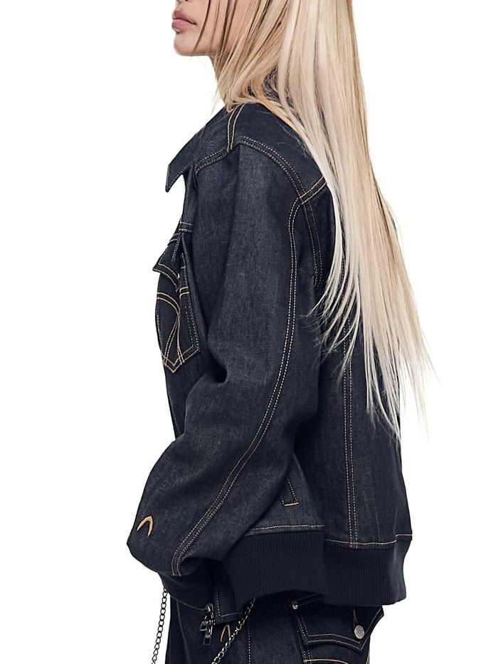 【AAKAM】Banding Denim Zip-Up Jacket