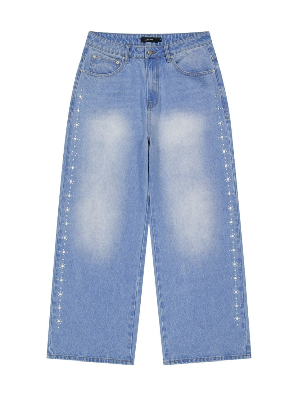 【AAKAM】Side Rhinestone Denim Pants