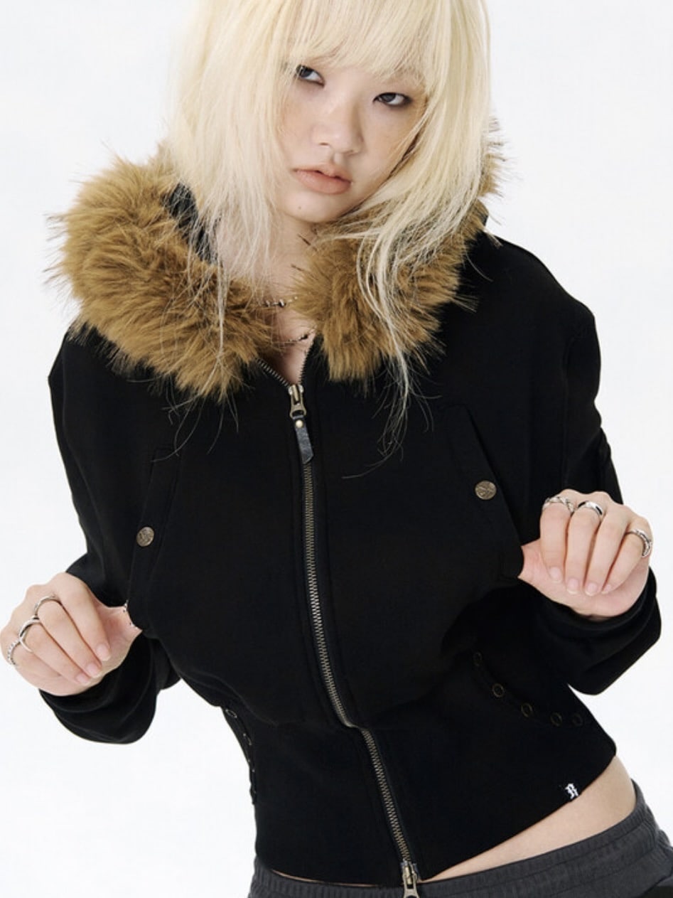 【runningHIGH】FUR ZIP UP HOODIE / 【ランニングハイ】ファージップアップパーカー