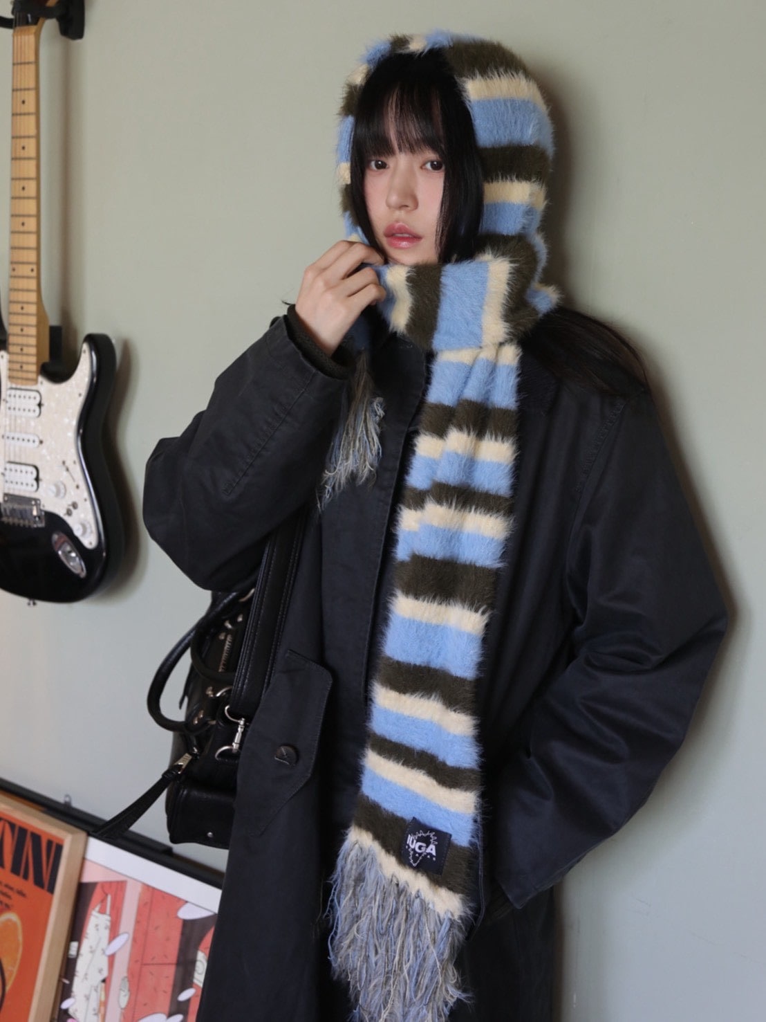 【IUGAMAKARAS】Striped Hairy Bold Muffler