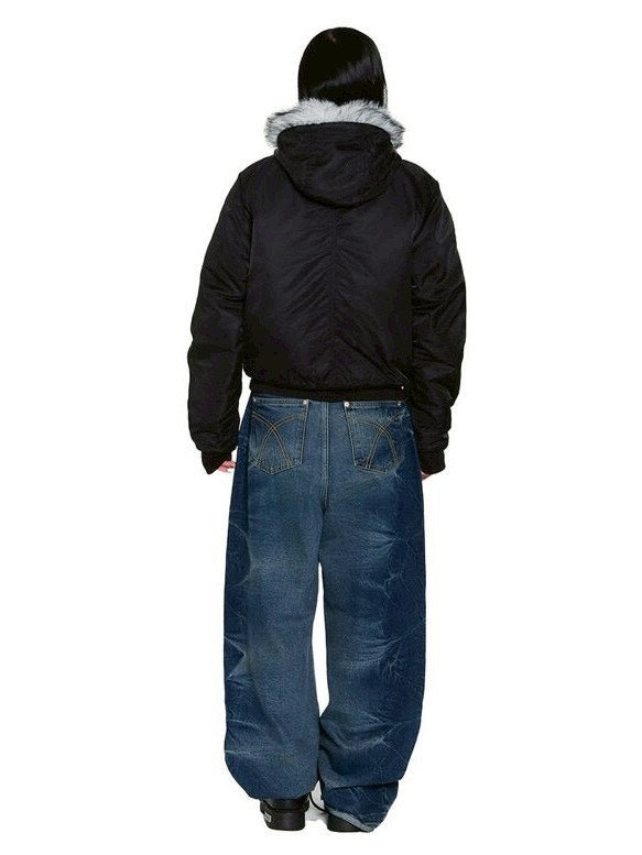 【AAKAM】Hooded Fur MA-1 Jacket