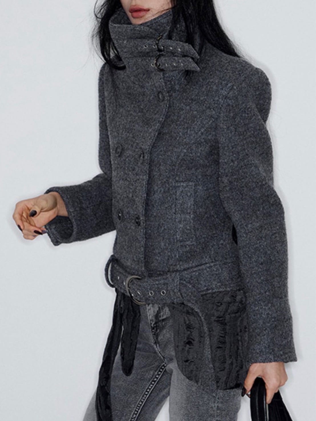 【NOT KNOWING】Double Belted High-Neck Coat