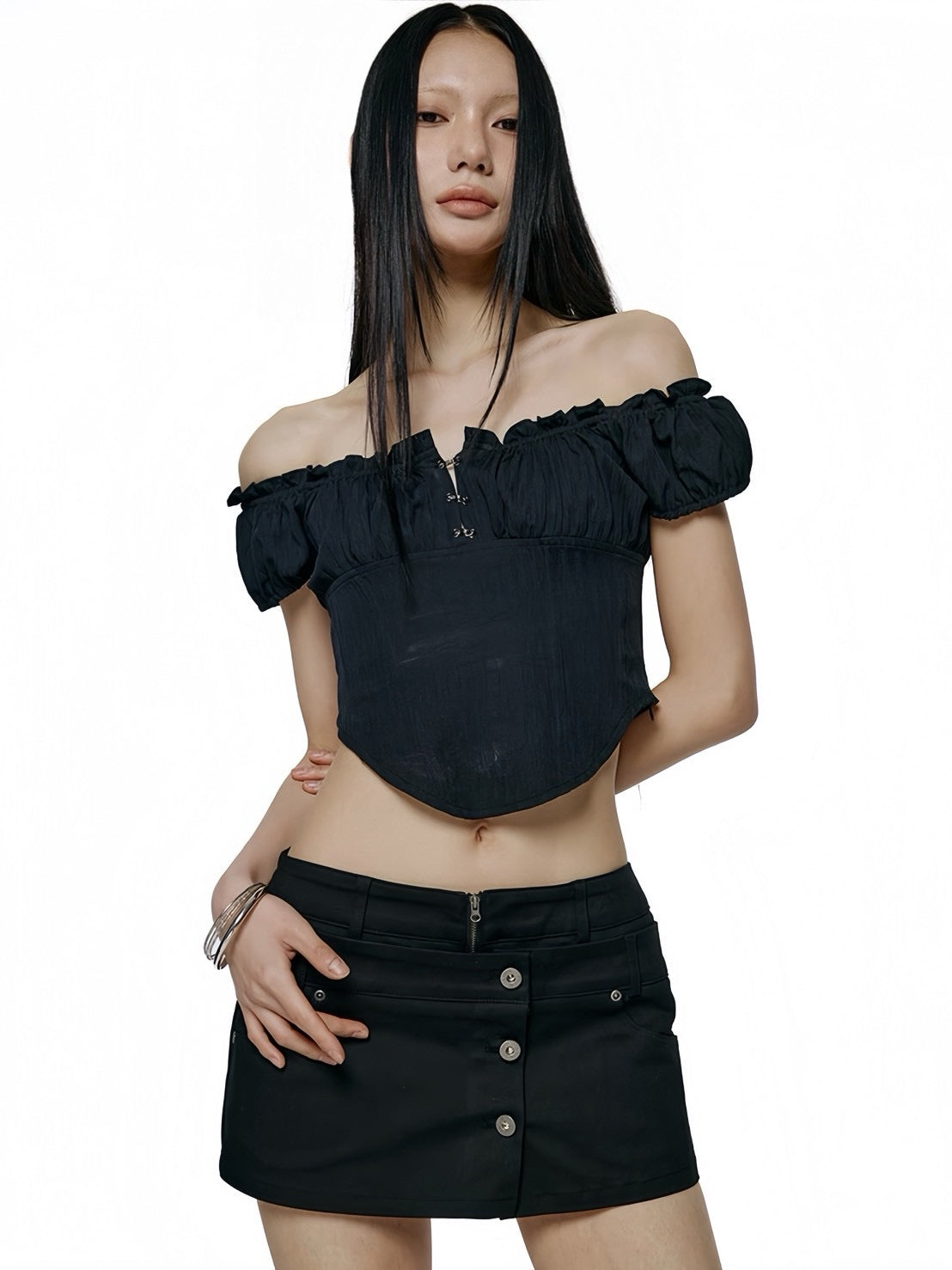 【ROCK CAKE】Curve Line Corset Blouse
