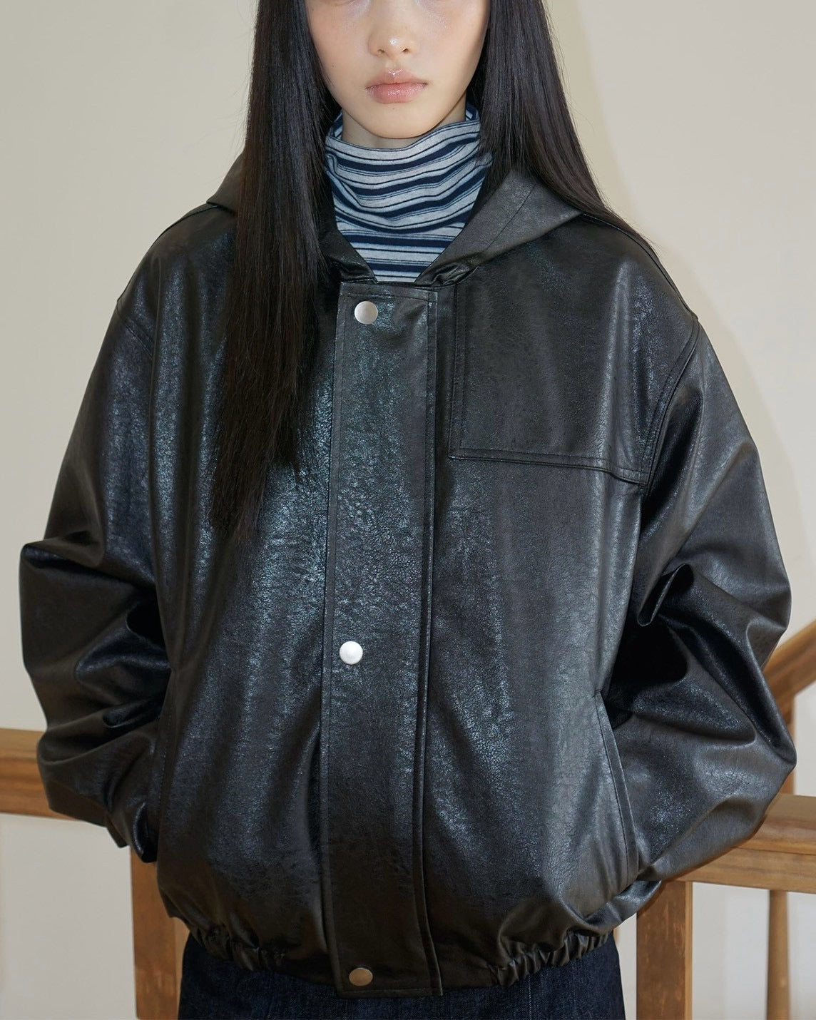 【Uglyshadow】VEGAN LEATHER HOODED JACKET