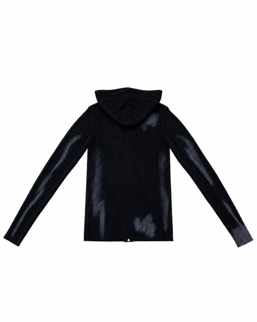 受注制【Never mind the XU】SPRAY WASH ZIP KNIT HOODIE (2color)