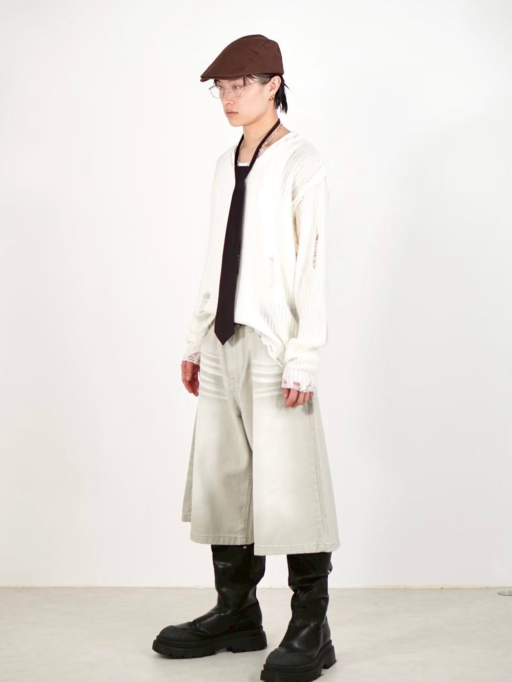 受注制【Chikashitsu +】8-length bermuda denim pants (2color)