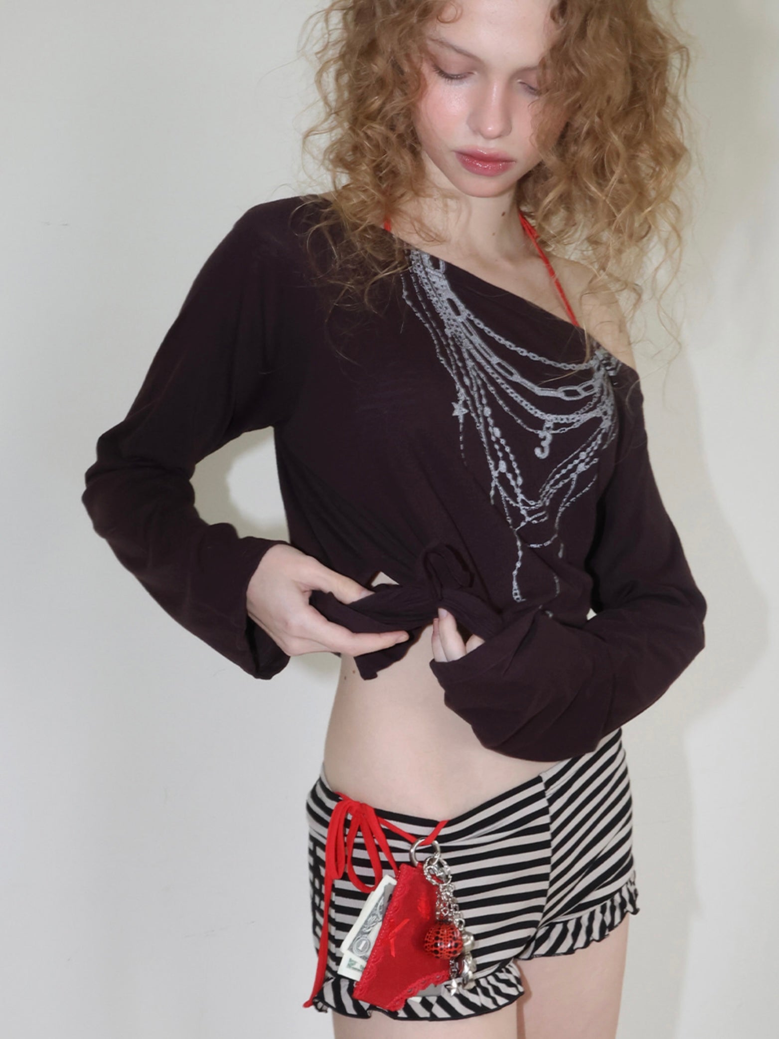 【CRANK】SHEER NECKLACE OFF-SHOULDER TOP