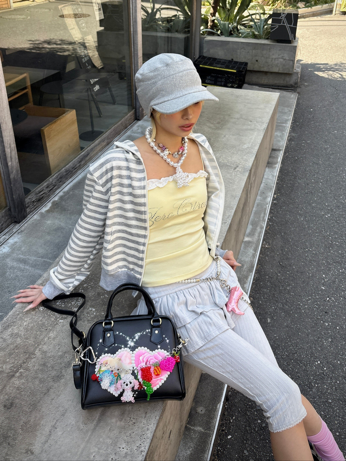 国際配送【Never mind the XU】rhinestone race camisole