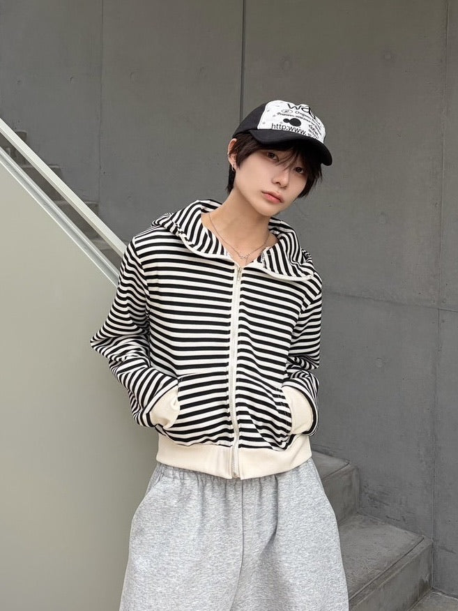 国際配送【LUV CODE】stripe cropped zip up hoodie