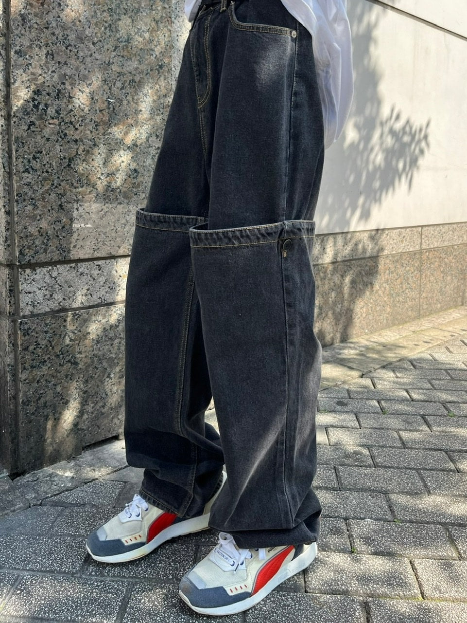 受注制【Chikashitsu +】docking 2way denim pants