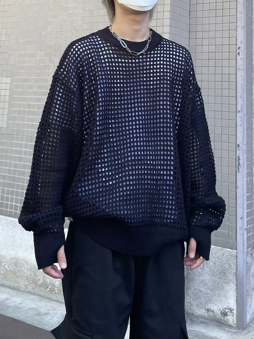 受注制【Chikashitsu +】lib mesh knit (3color) / 【チカシツプラス】リブメッシュ長袖ニット