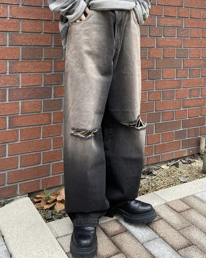 受注制【Chikashitsu +】vintage wash damage denim pants (2color)
