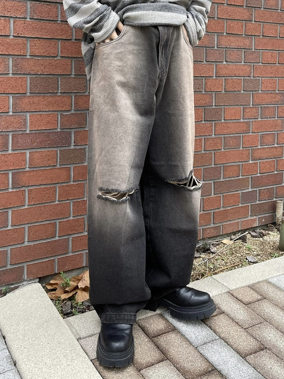 受注制【Chikashitsu +】vintage wash damage denim pants (2color)