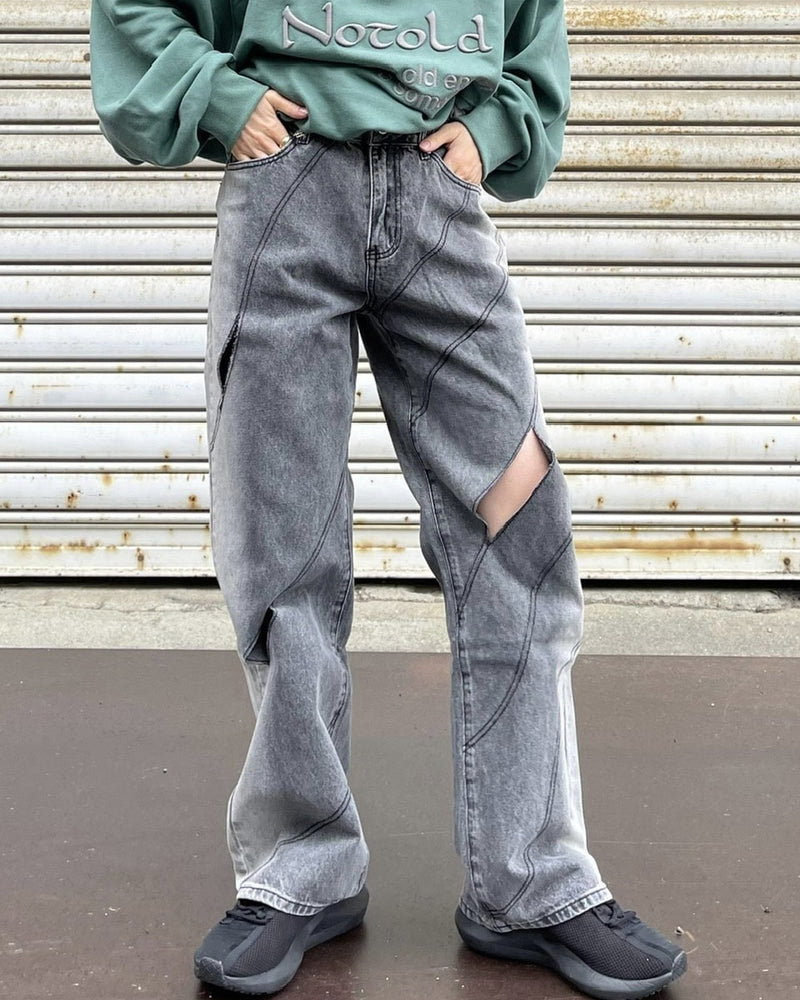 受注制【Chikashitsu +】screw stitch slit denim pants (2color)