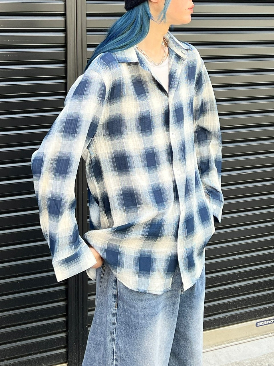 大阪店WEB限定受注制【Chikashitsu +】over fit shadow check shirt (3color)