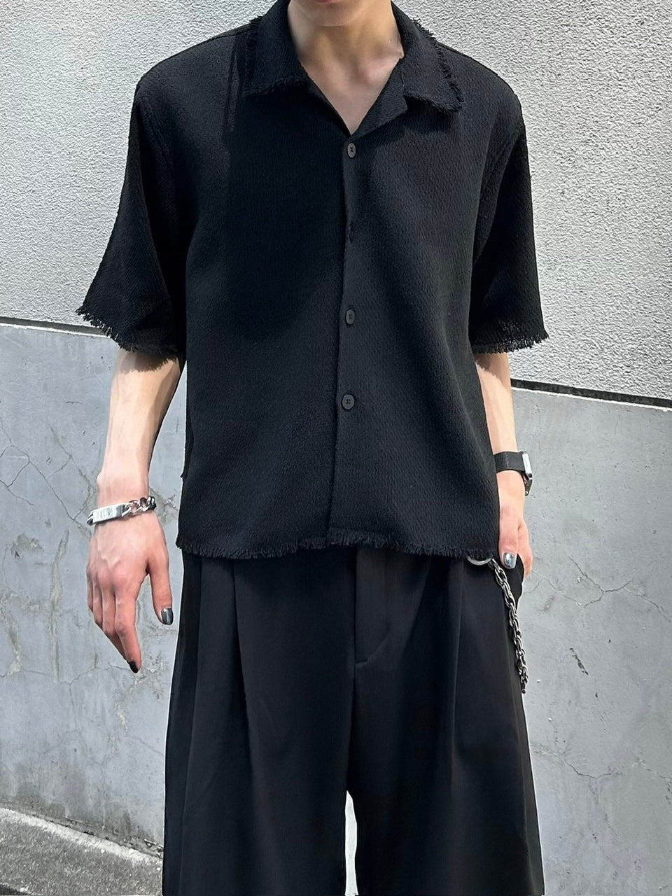 大阪店WEB限定受注制【Chikashitsu +】tweed cropped shirt (2color)