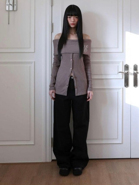 【Uglyshadow】BEAD KNIT OFF-SHOULDER / 【アグリーシャドウ】ビーズロングオフショルダー長袖カーディガン