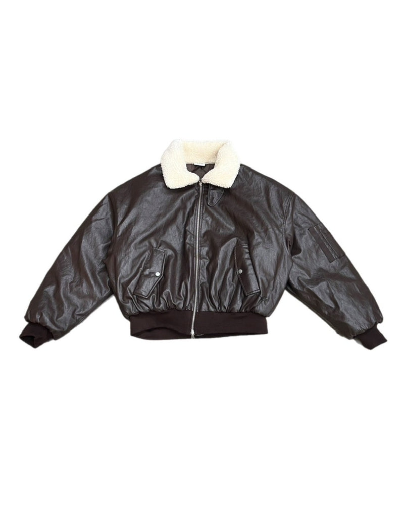 【Chikashitsu +】leather bomber mustang jacket (2color)