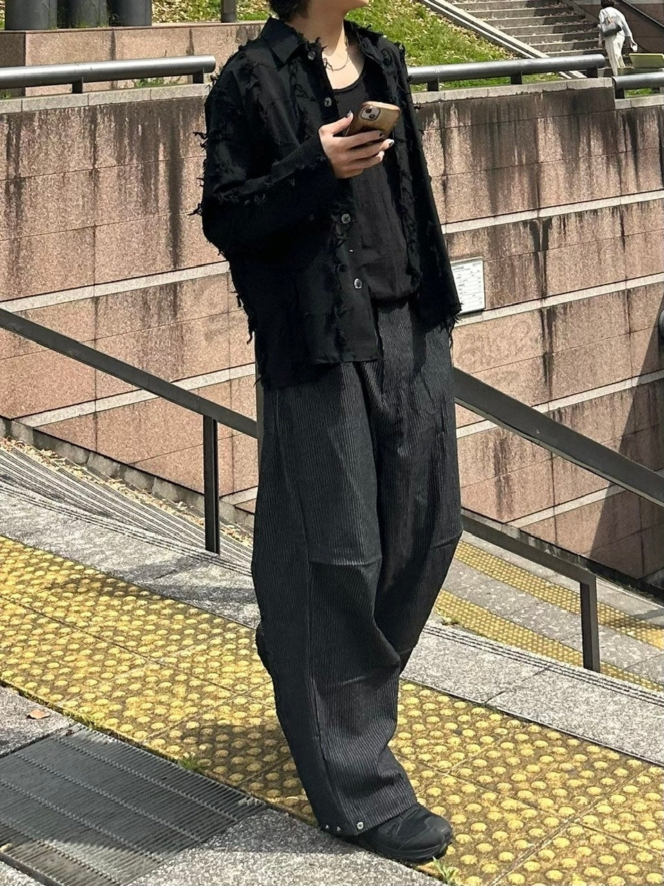 受注制【Chikashitsu +】snap button hickory stripe pants / 【チカシツプラス】スナップボタンヒッコリーストライプデニムパンツ