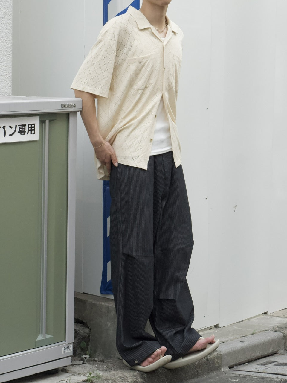 東京店WEB限定受注制【Chikashitsu +】argyle knit open color shirt (3color)