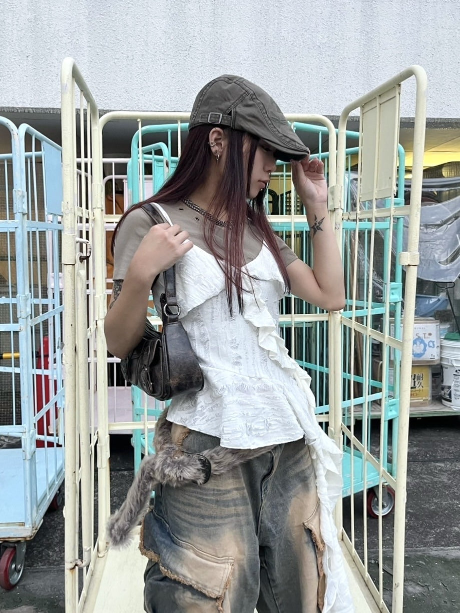 受注制【Never mind the XU】damage frill sleeveless (3color)