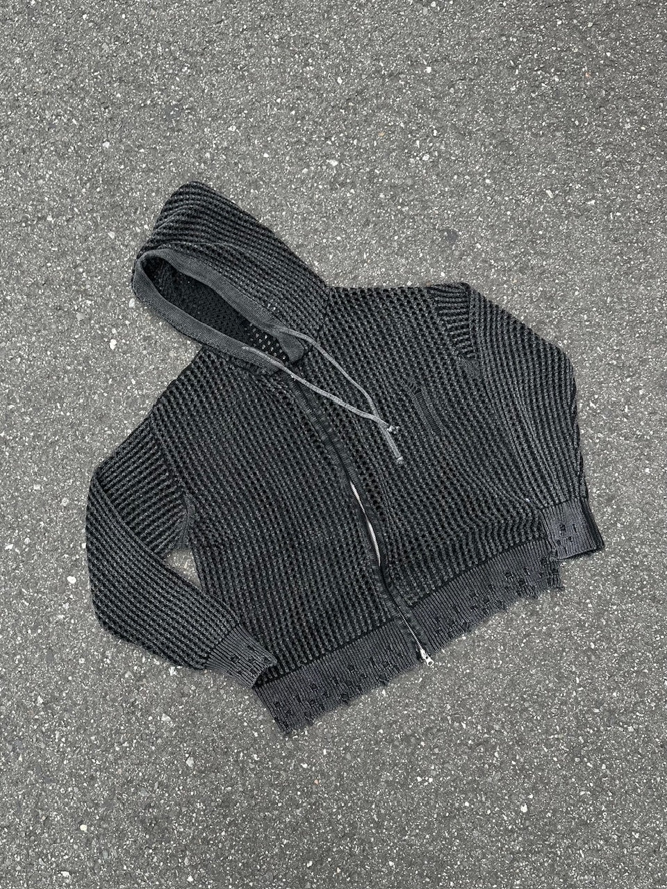 大阪店WEB限定受注制【Chikashitsu +】mesh zip damage hoodie (2color) / 【チカシツプラス】メッシュダメージジップアップ長袖パーカー