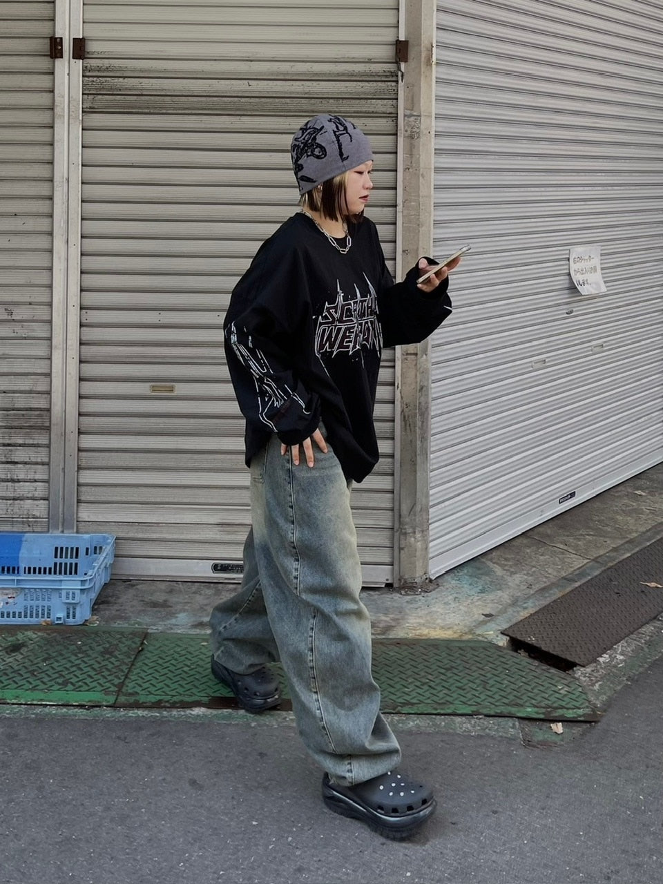 受注制【Chikashitsu +】oversized print long sleeve (2color) / 【チカシツプラス】オーバーサイズプリント長袖Tシャツ