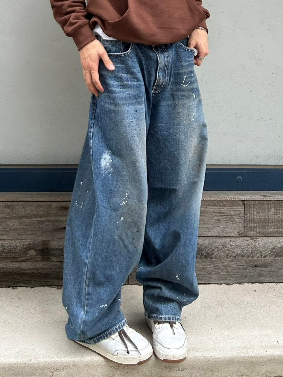 受注制【Chikashitsu +】painted buggy denim pants / 【チカシツプラス】ペイントバギーパンツデニムパンツ