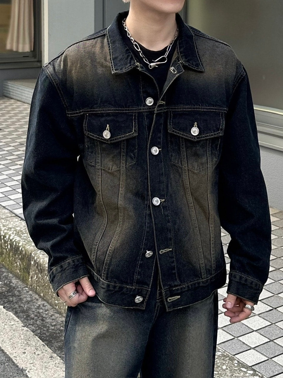 受注制【Chikashitsu +】vintage wash denim jacket 2 (2color)