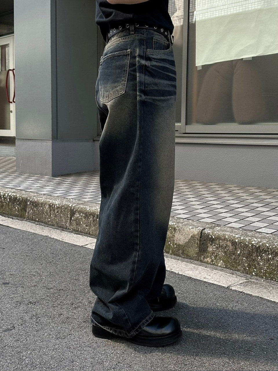 受注制【Chikashitsu +】vintage wash straight denim pants (2color