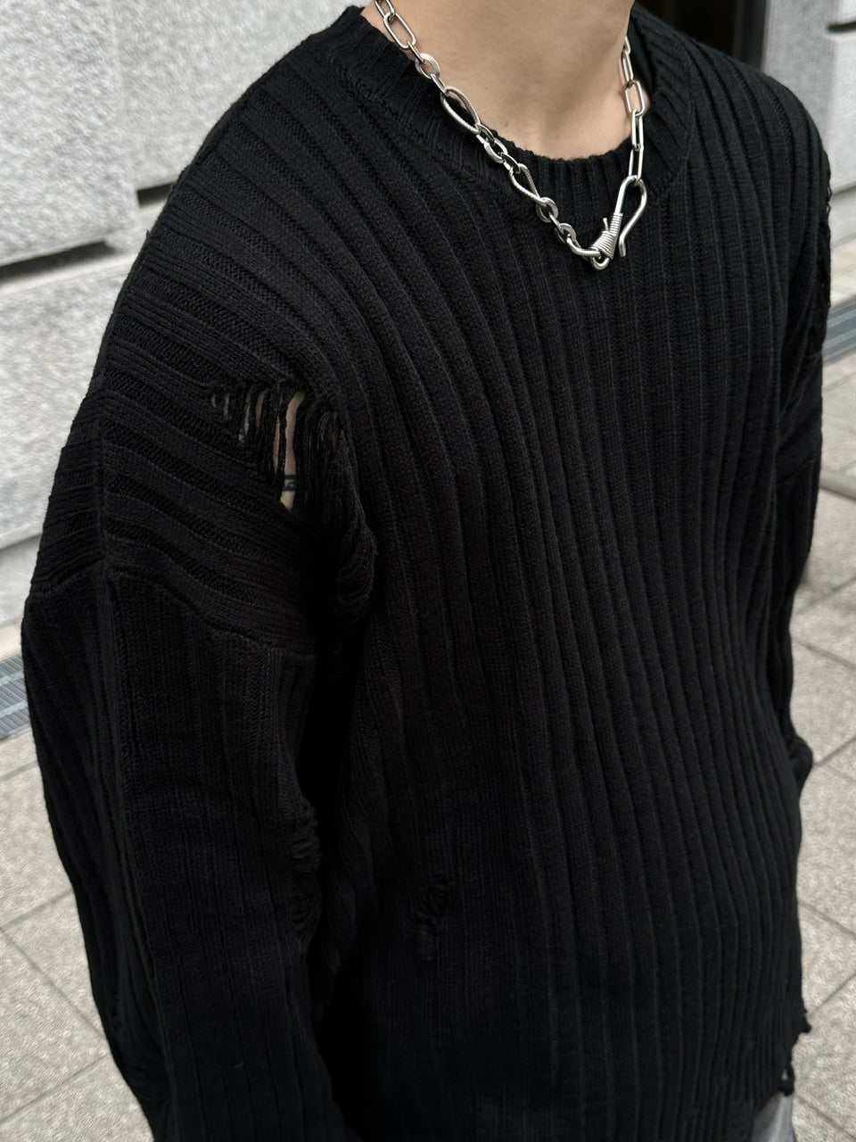 大阪店WEB限定【Chikashitsu +】overfit damage knit (3color)