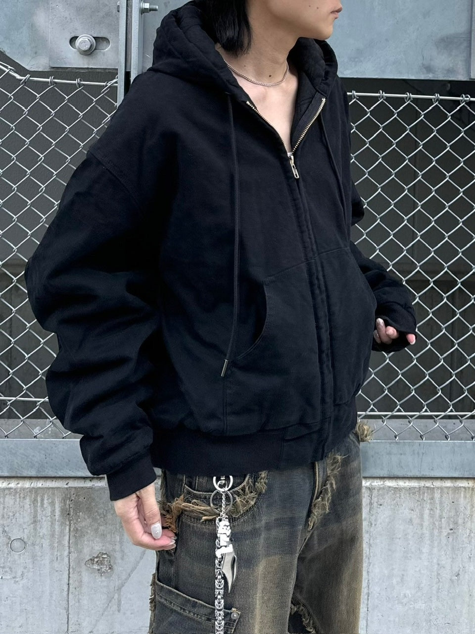 受注制【Chikashitsu +】cropped hooded work blouson (2color) / 【チカシツプラス】クロップドフードジップアップパーカーワーク長袖ブルゾン