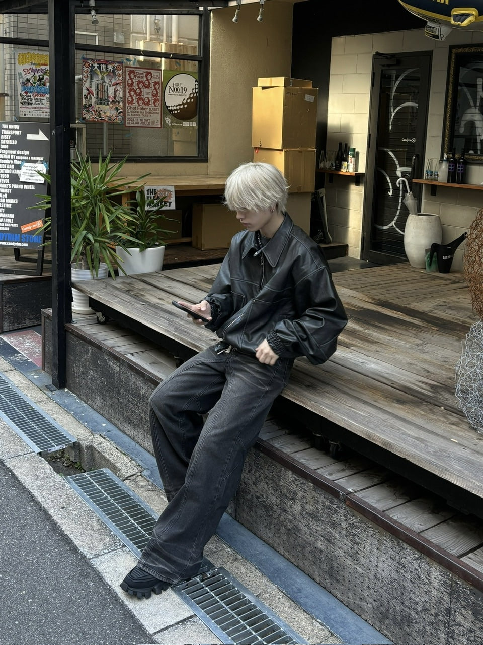 大阪店WEB限定受注制【Chikashitsu +】back snap wide flare denim pants (2color)