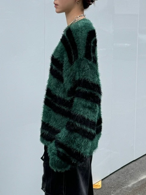 受注制【Chikashitsu +】hairy border knit (3color) / 【チカシツプラス】ヘイリーボーダーニット