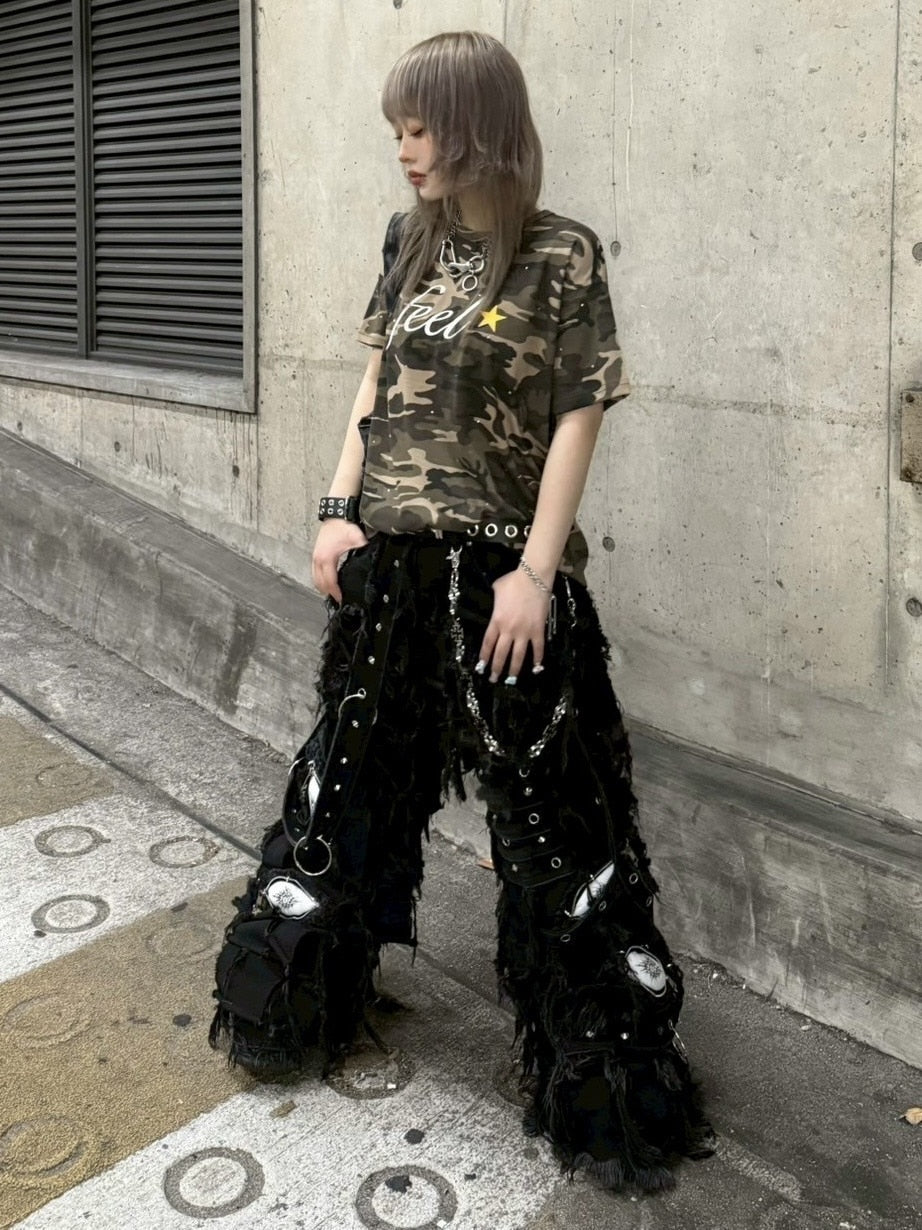 【UNIZ】BLACK MONSTER PANTS / 【ユニズ】ブラックモンスターダメージワイドデニムパンツ