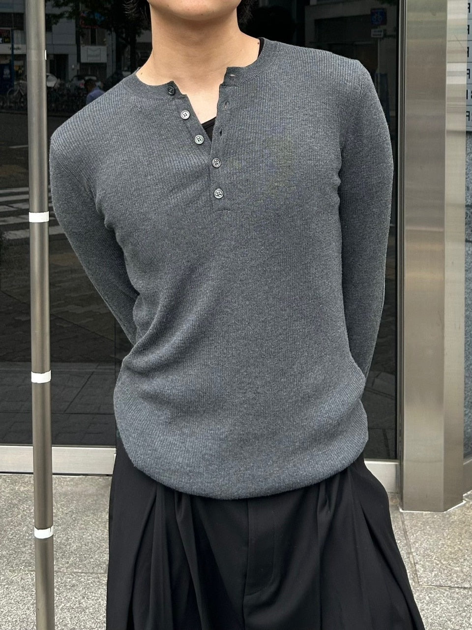 【Chikashitsu +】henry neck long sleeve knit (4color)